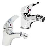 Set van 2 wastafelarmaturen voor badkamer en wastafel, bidet, paar mengkranen van verchroomd messing, eengreepsmengkraan, bidet en wastafel