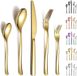 Unyqoos Set de couverts, 30 pièces, acier inoxydable 18/0, revêtement titane doré, pour 6 personnes, lavable au lave-vaisselle