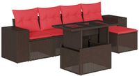 vidaXL 6-delige tuinbankset met kussens, bruin polyrotan
