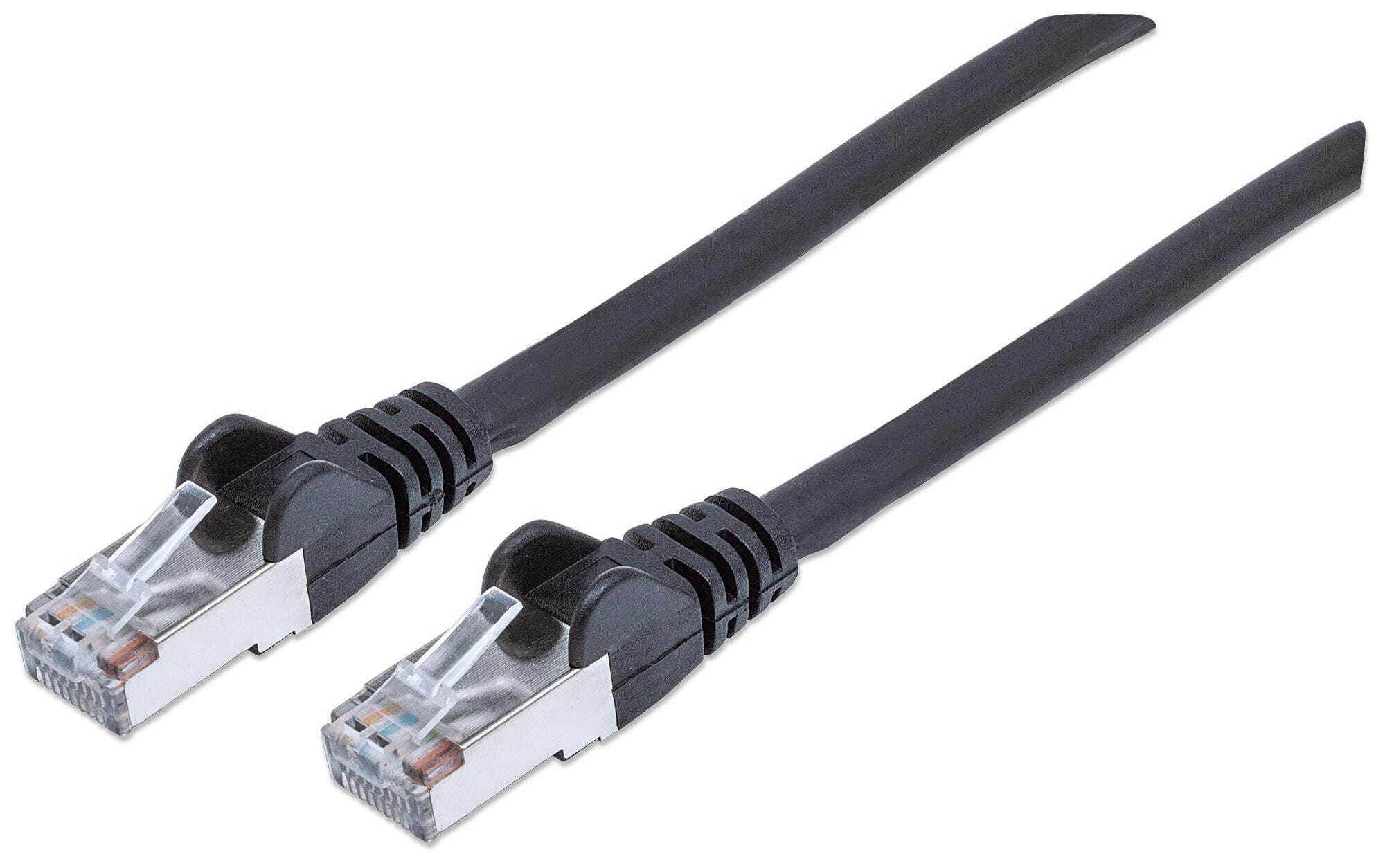 Intellinet Network Patch Cable, Cat7 Cable/Cat6A Plugs, 0.5m, Black, Copper, S/FTP, LSOH / LSZH, PVC, Gold Plated Contacts, Snagless, Booted, Polybag