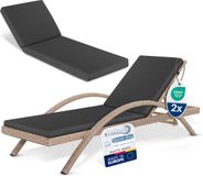 Beautissu QD-RL – Set van 2 Tuinkussen Liegstoel 190x60 cm – 100% Waterdicht – Ligbedkussen Weerbestendig – Sneldrogend – Wasbare Hoes – Antraciet