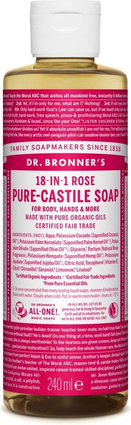 Dr Bronner's Liquid Soap Rose 240ml - Natural & Hydrating