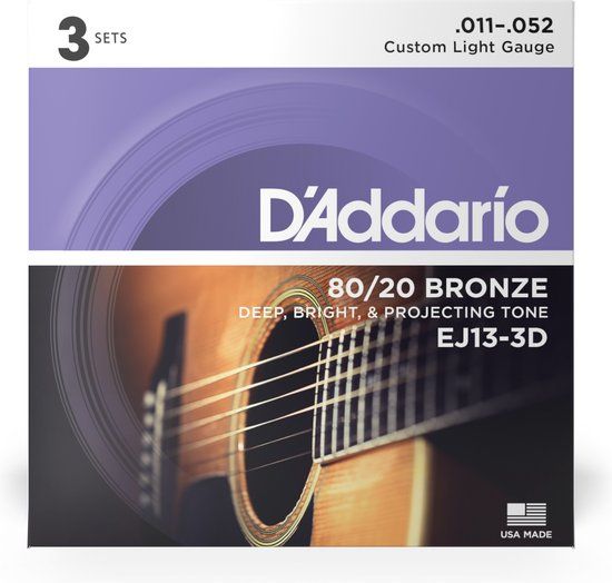 D'Addario EJ13-3D - Western Guitar Strings - 11-52 - Bronze - 3 Sets