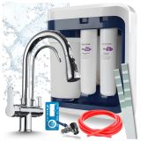 Ari Nordic Robinet de cuisine 3 voies, Chrome, avec douchette extractible et système de filtration d'eau Aquaphor RO-202S Pro