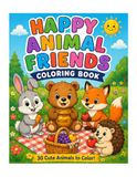 Happy Animal Friends Coloring Book: 30 Cute and Easy Animal Coloring Pages for Little Artists