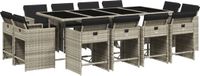 vidaXL 13-delige Tuinset met Kussens, Poly Rattan, Lichtgrijs
