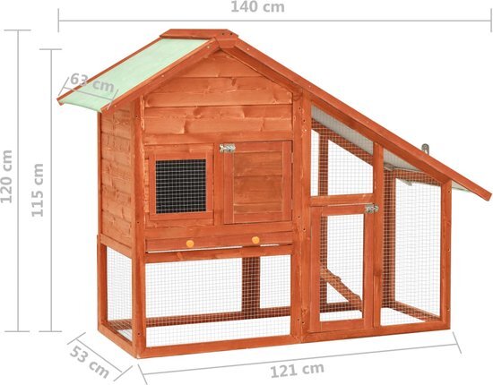 vidaXL Konijnenhok 140x63x120 cm massief vurenhout bruin