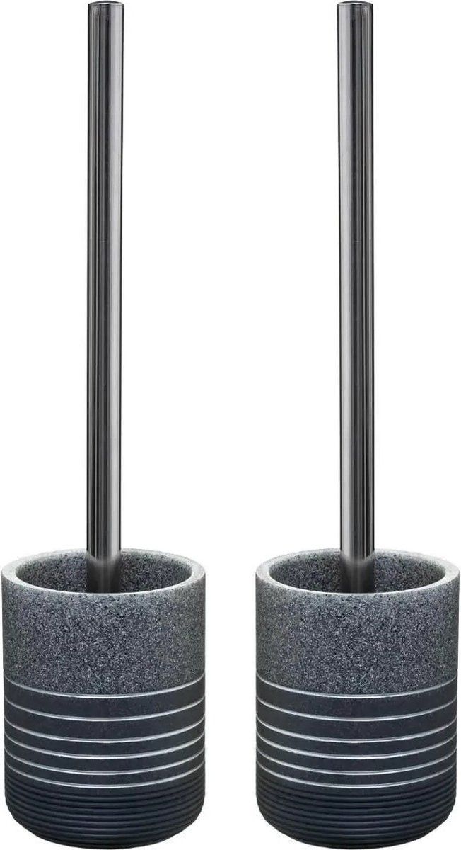 5five - WC-/toiletborstel met houder - 2 stuks - grijs - 36 cm