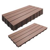 Relaxdays WPC-tegels 6 stuks, 60x30 cm, weerbestendig balkon/terras, kliksysteem, houtlook bruin