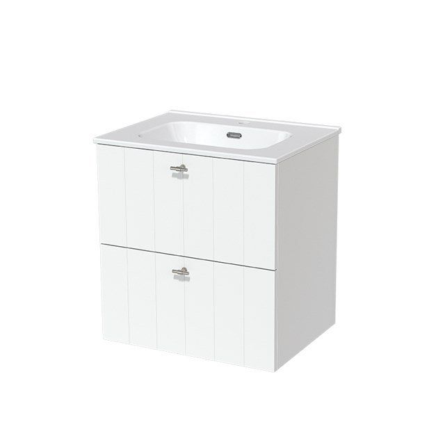 Maxaro Badkamermeubel 60cm Modulo Mat Wit 2 Lades Lamel Wastafel Keramiek