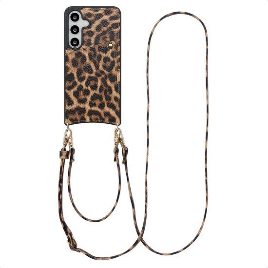Selencia Hoesje - Geschikt voor Samsung Galaxy S24 / S25 - Backcover met koord en pashouder - Leopard