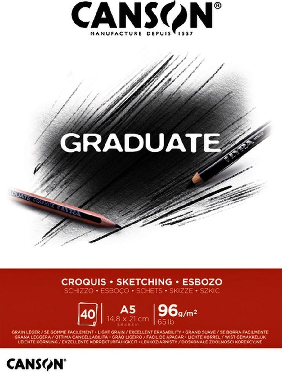 Canson C400110361 schetsboek Graduate Croquis A5 96gr pk/40v