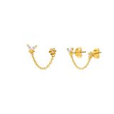 Lucardi Dames Zilveren goldplated oorknoppen dubbel vlinder bloem zirkonia