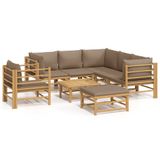 vidaXL Loungeset - 8-delig - Bamboe - Taupe - Met Kussens