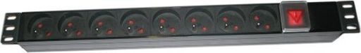 XtendLan 19"/1U verdeelpaneel, 8x 230V, conform ČSN-norm, met schakelaar, 1,8 meter