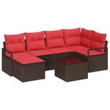 vidaXL - Bankstel - 7 - st - Bruin - en - Rood - poly - rattan