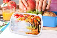 MuchoWow Broodtrommel Blauw - Lunchbox - Brooddoos - Schilderij - Herfst - Bomen - Water - Olieverf - 18x12x6 cm - Kinderen - Jongen