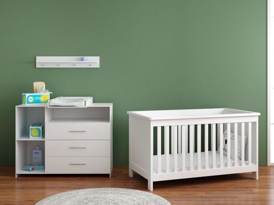 Cabino Born Lucky Jim Meegroei Babykamer 2 Delig Compleet – Baby bed 70x140 cm & Commode – Wit