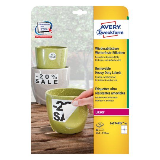 Avery L4774REV-20 Etiketten - Afgeronde rechthoek - Wit - 80 stuks