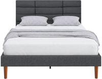 HOMCOM Bedframe - Linnenlook stof, eucalyptushout - 207 x 141 x 86 cm - Grijs
