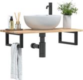 vidaXL Badkamer wandschap staal en massief acaciahout