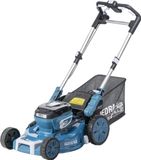 DEDRA accu-grasmaaier met SAS+ALL-aandrijving, 2x18V, maaibreedte 46 cm, V-CUT-mes, maaihoogte 30-75 mm, 8 standen, borstelloze motor, stille werking, opvangbak van 65 l, zonder accu/oplader