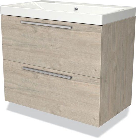 Maxaro Modulo Badkamermeubel met wastafel - 80 cm - Lichtgrijs eiken - Keramiek - 2 lades