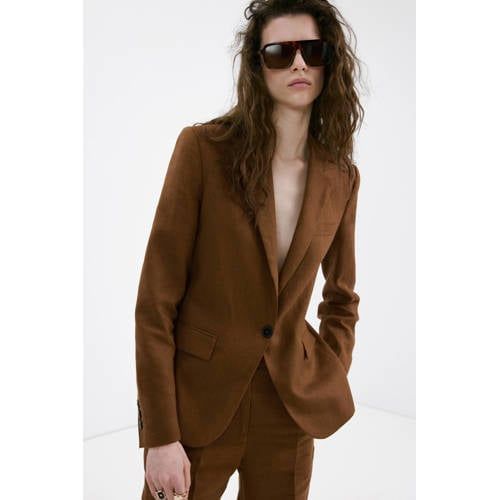 Mango getailleerde blazer met linnen bruin