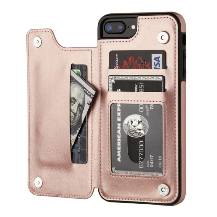 Stuff Certified Retro iPhone 12 Leren Flip Case Portefeuille - Wallet Cover Cas Hoesje Rose Gold