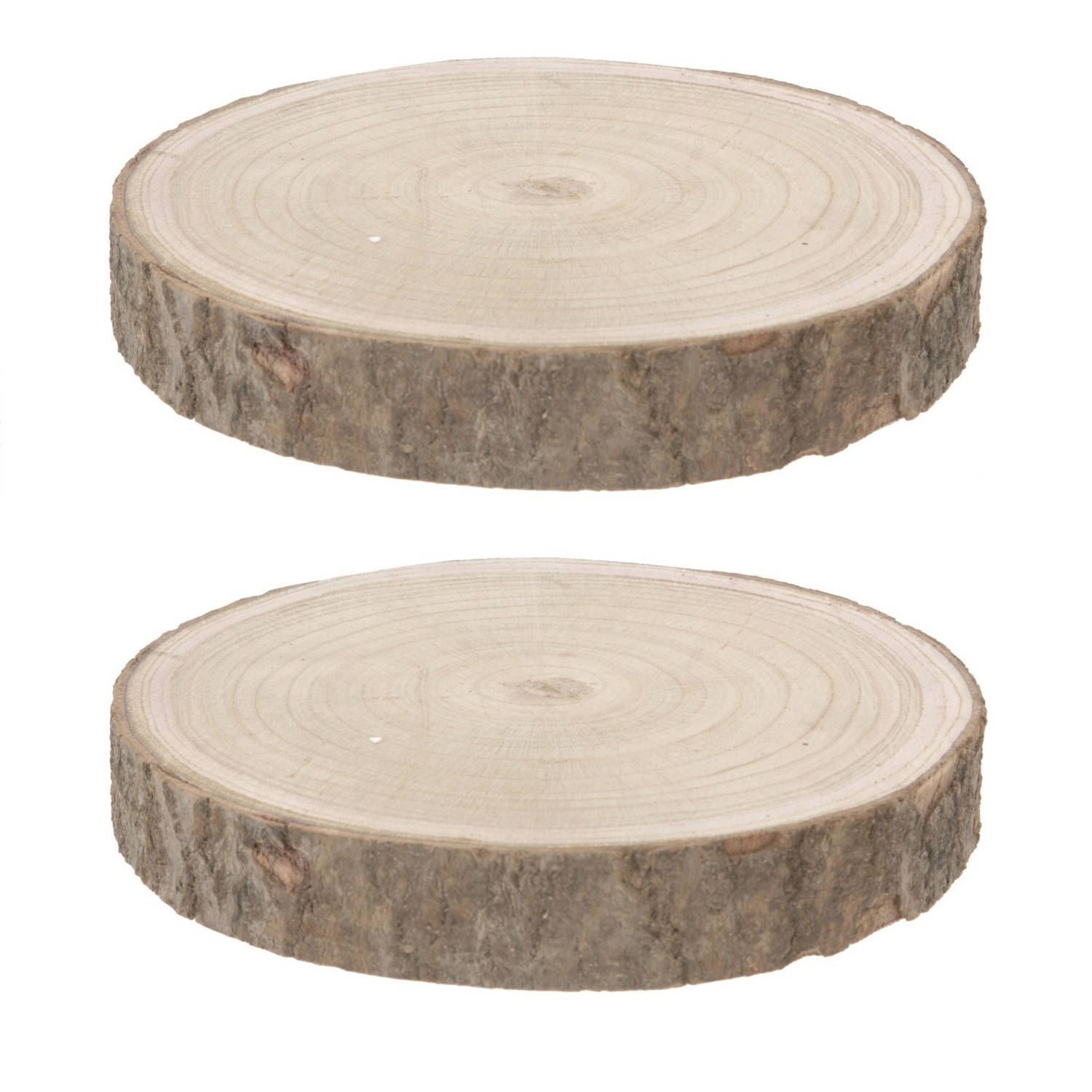 Bellatio Decorations 2x Wooden Decoration Tree Bark Tree Slices D22 cm - Hobby Material Tree Bark Slices - Christmas Decoration