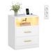 VASAGLE Table de chevet avec prise et éclairage LED, avec 2 tiroirs | Table d'appoint avec compartiment ouvert, 40,1 x 30 x 50,2 cm, pour chambre à coucher, blanc nuage, Collection CUSTOS LET629WB01