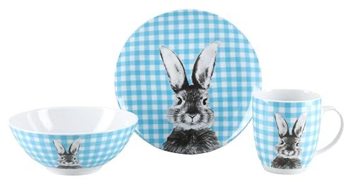 CreaTable 25215 Happy Bunny Blauw 3-delige Paasserviesset
