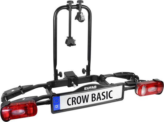Eufab Crow Basic Fietsendrager voor Trailer Koppeling - 2 Fietsen - Zwart - Inklapbaar - Geschikt voor elektrische fietsen