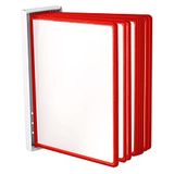 LEVIATAN Wand-zichtpaneelsysteem A4, 10 presentatieborden, ruimtebesparende wandhouder van metaal, voor kantoor, magazijn en productie, rood