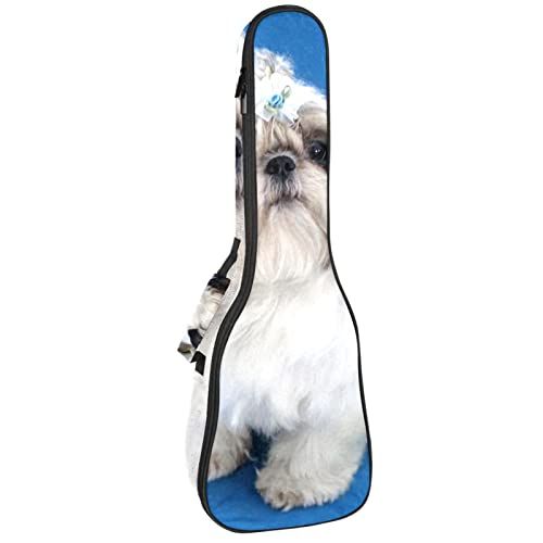 Mersov Concert Ukelele Rugzak, Heavy Duty Ukulele Case Tas met Opslag, Sopraan Concert Tenor Ukelele 10 MM Gewatteerde Tas Shih Tzu Hond Puppy