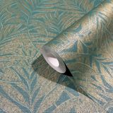 Noordwand Behang met bladeren print - Groen, Metallic