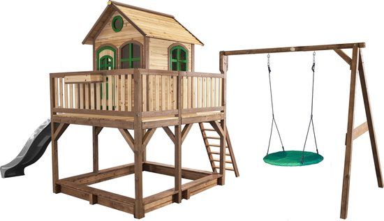 AXI Classic Liam Speelhuis met Summer Nestschommel - Bruin/groen/grijs - Hout - 3+ jaar