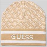 GUESS Muts 'SEVYN 4G LOGO BEANIE SWTR' beige / wit
