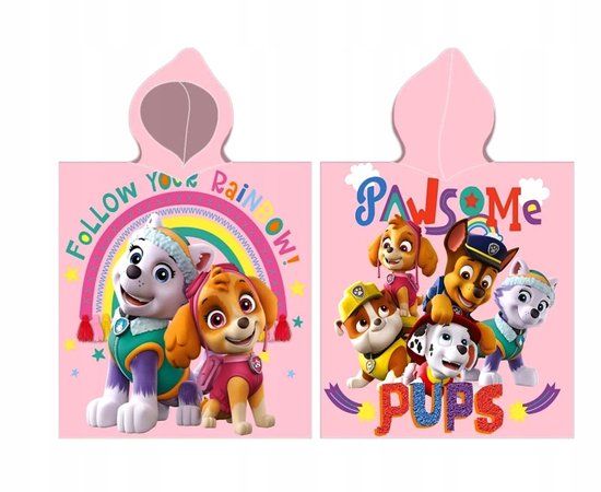 4KidsOnly Paw Patrol Badponcho Roze Sneldrogend Skye en Everest Poncho Handdoek 50 x 100 cm