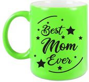 Bellatio Decorations Bol Best Mom Ever cadeau mok / beker - neon groen - 330 ml - verjaardag / Moederdag / bedankje