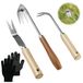 Omgoods - Set de 4 outils de jardinage pour désherbage, comprenant des gants - Acier inoxydable