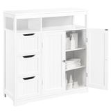 Shally Dogan Badkamerkast van wit hout met 3 laden, 2 deuren en 2 planken, ruimtebesparend, multifunctionele vloerkast, vrijstaande kast voor woonkamer, keuken, kantoor, kast 80,5 x 30 x 86,5 cm