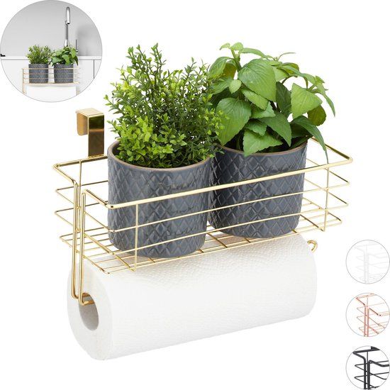 Merkloos Hangmand met Keukenrolhouder - Goud - Metaal - 31x18x17 cm