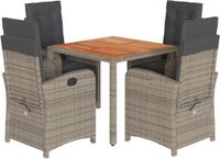 vidaXL 5-delige Tuinset met kussens, polyrattan, grijs