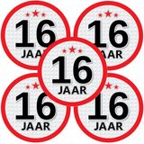 Bellatio Decorations 16 jaar leeftijd sticker - 5x - rond - Dia 15 cm