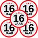 Bellatio Decorations 16 jaar leeftijd sticker - 5x - rond - Dia 15 cm