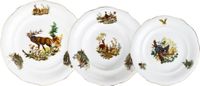 Leander Mary-Anne, service d'assiettes, motifs de chasse, porcelaine Leander, 18 pièces