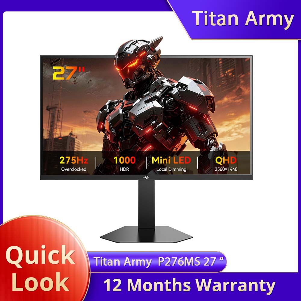 TITAN ARMY P276MS Gaming-monitor, 27"QHD 2560×1440 Fast IPS, 275Hz Overklok,1ms MPRT,HDR1000 1200 nits,FreeSync,Game Plus&15 Scenario-modi,PBP&PIP-split screen-modus,Laag blauw licht & flikkervrij,Verstelbare kantelbare standaard,VESA-muurbevestiging