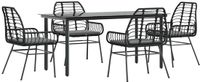 vidaXL 5-delige tuinset met kussens, polyrattan, glas, zwart