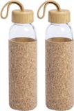Merkloos / Sans marque Makito Western Europe Waterfles/drinkfles met kurk bescherm hoes - 2x - glas - 500 ml - Sportfles - Bidon - afsluitbare draai dop